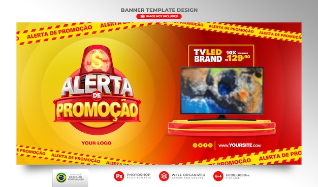 Banner alert of offers in brazil render 3d template in portuguese for marketing