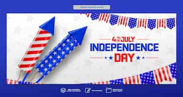無料PSD 3dレンダリングのお祝いテンプレートデザインのバナーアメリカ独立記念日
