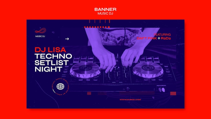 Бесплатный PSD баннер dj set шаблон прямой трансляции