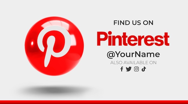 Banner per acquisizione follower con icona pinterest 3d