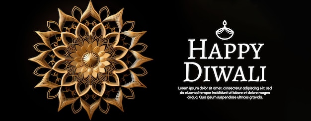 PSD gratuito banner di mandala d'oro per diwali su sfondo nero