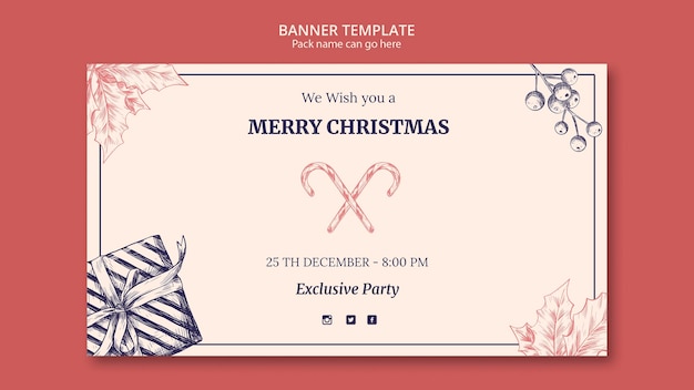 Free PSD banner hand drawn christmas template