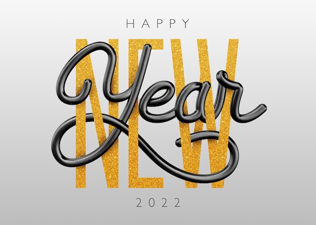 Banner happy new year 3d render lettering concept design