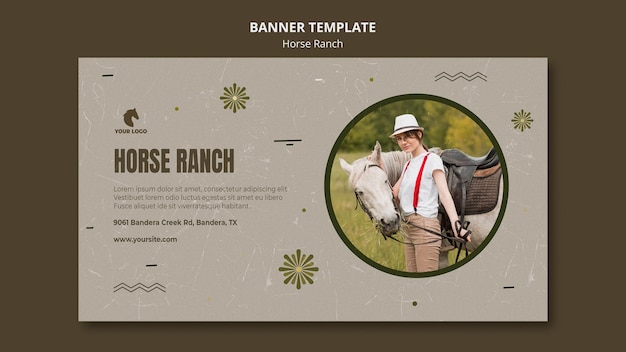 Бесплатный PSD Баннер лошади ранчо шаблон