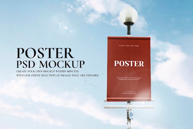 Banner mockup psd on a street light pole