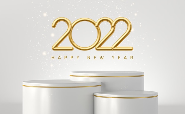 Banner new year 2022 3d render template design podium realistic Premium Psd