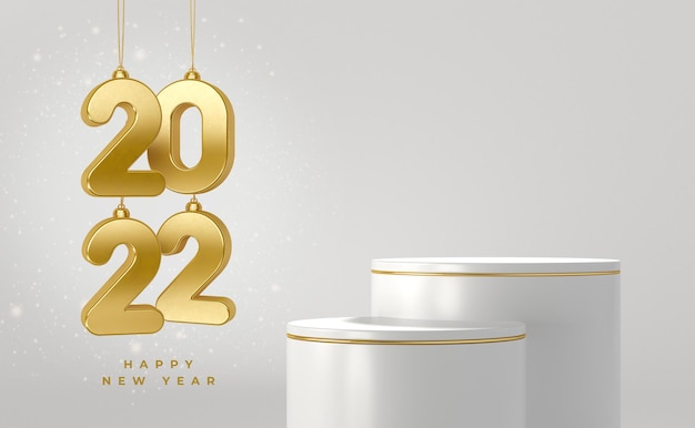 Banner new year 2022 3d render template design podium realistic Premium Psd