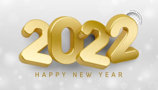 Banner new year 3d render lettering in gold concept design