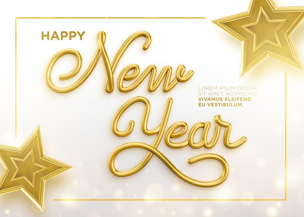 Banner new year 3d render lettering in gold concept design