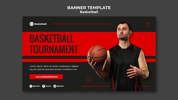 Modello di banner per partita di basket con giocatore maschio