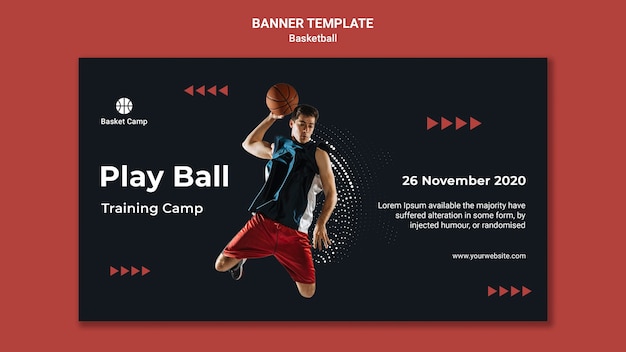 PSD gratuito modello di banner per il campo di addestramento di basket