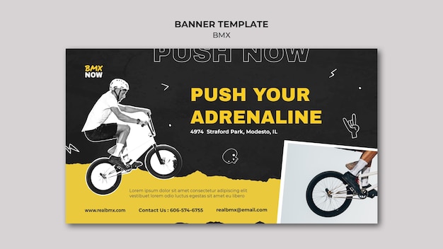 PSD gratuito modello di banner per bmx in bicicletta con uomo e bicicletta