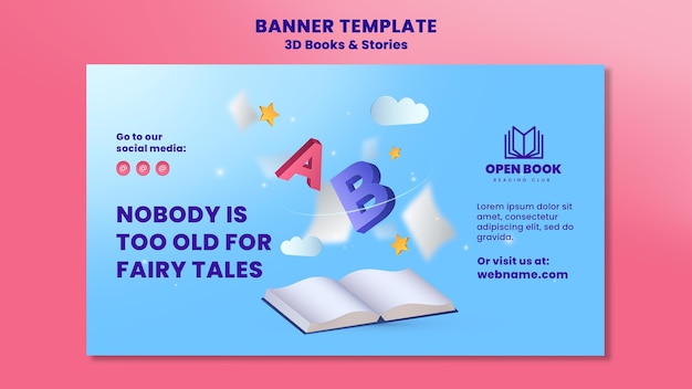 Free PSD banner template for books with stories and letters
