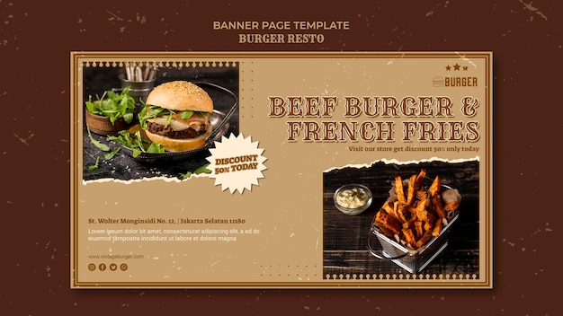 PSD gratuito modello di banner per ristorante di hamburger