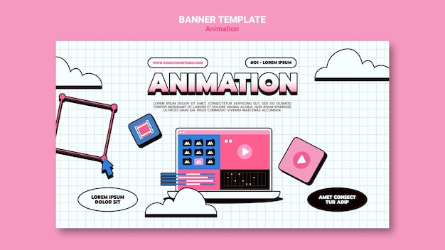 PSD gratuito modello di banner per animazione al computer