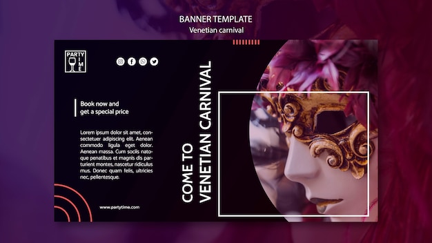 PSD gratuito concetto di modello di banner per il carnevale veneziano