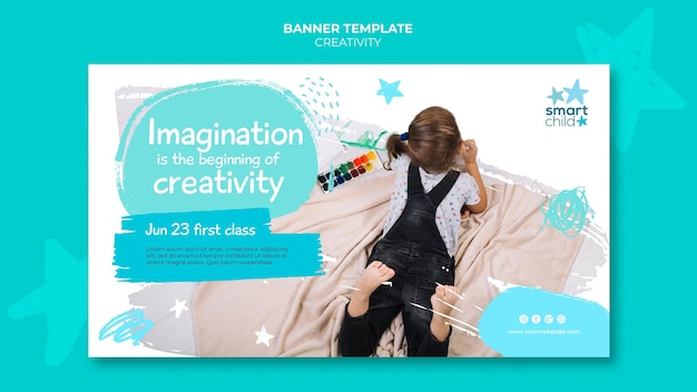 Free PSD banner template for creative kids having fun