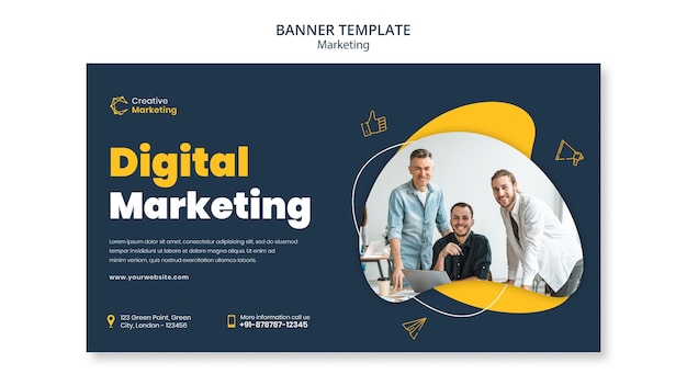 PSD gratuito modello di banner design con marketing digitale