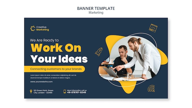 Banner template design with people working together