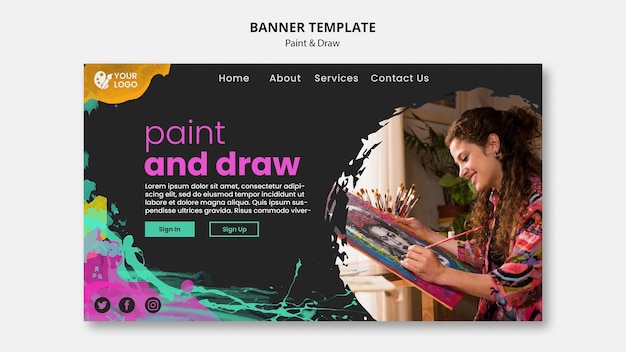 Banner template for drawing and painting artists