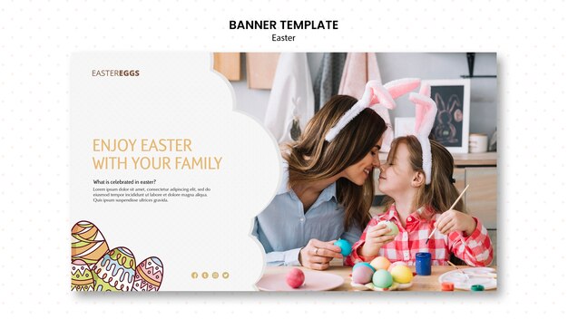 Banner template for easter with mother and child