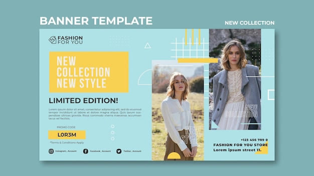 PSD gratuito modello di banner per collezione di moda con donna in natura