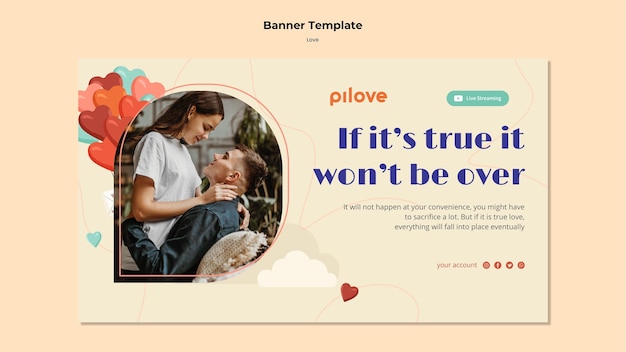 無料PSD ロマンチックなカップルと心との愛のためのバナーテンプレート