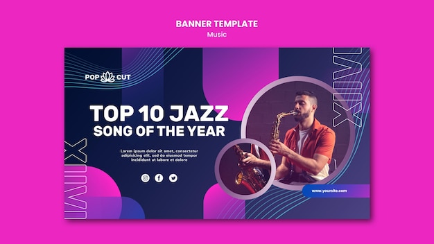 無料PSD 男性のジャズプレーヤーとサックスの音楽のバナーテンプレート
