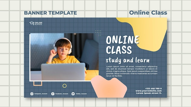 무료 PSD 자녀가있는 온라인 수업을위한 배너 템플릿