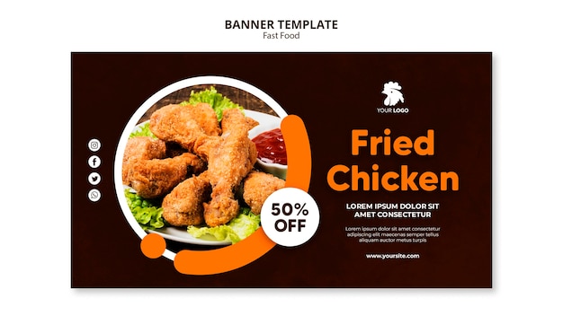 Modello di banner per ristorante di pollo fritto