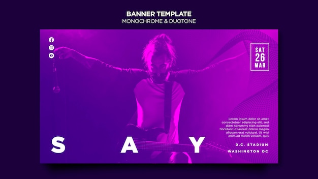 無料PSD コンサートでミュージシャンとダブルトーンのバナーテンプレート