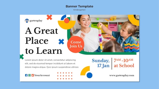 Banner template for kindergarten with children