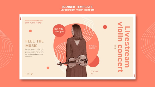 無料PSD バナーテンプレートライブストリームヴァイオリンコンサート