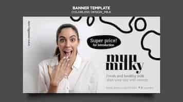 Free PSD banner template for milk with colorless design