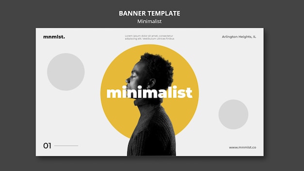 Free PSD banner template in minimal style for art gallery with man