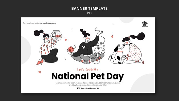 Banner template for national pet day with female owner and pet