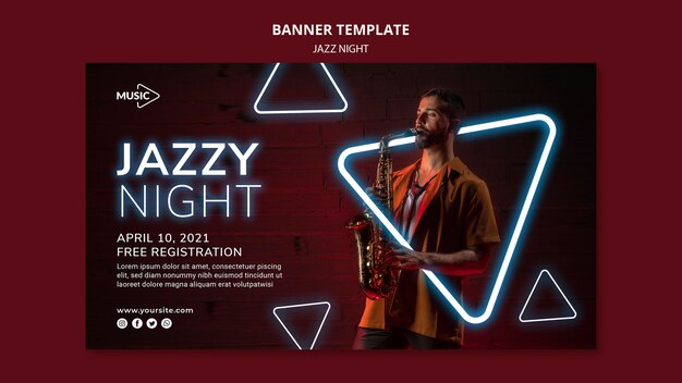 Banner template for neon jazz night event