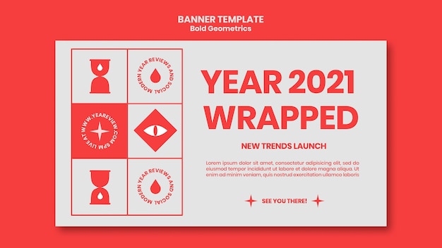 PSD gratuito modello di banner per la revisione e le tendenze del nuovo anno