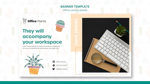 Banner template for office workspace plants