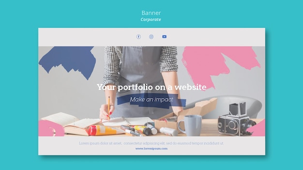 PSD gratuito modello di banner per portfolio di pittura sul sito web