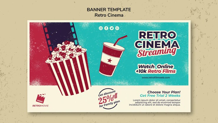 Free PSD banner template for retro cinema