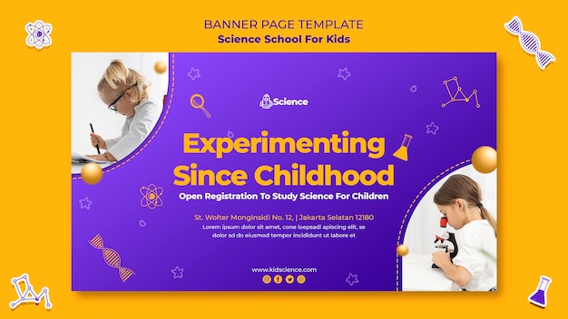 PSD gratuito modello di banner per la scuola di scienze per bambini