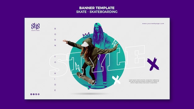 Free PSD banner template skateboarding concept