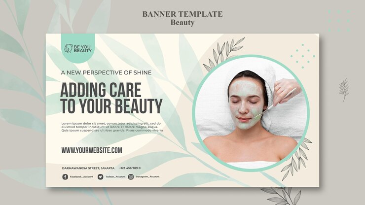 Free PSD banner template for skincare and beauty with woman