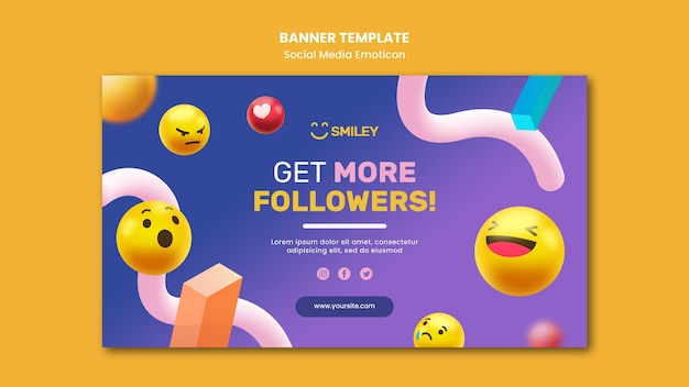 ソーシャルメディアアプリの絵文字のバナーテンプレート