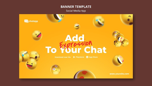 Modello di banner per app di chat sui social media con emoji