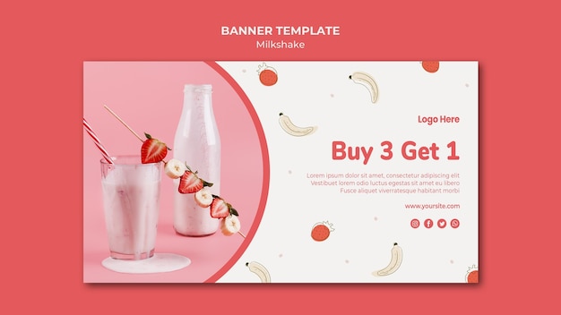 Free PSD banner template for strawberry milkshake