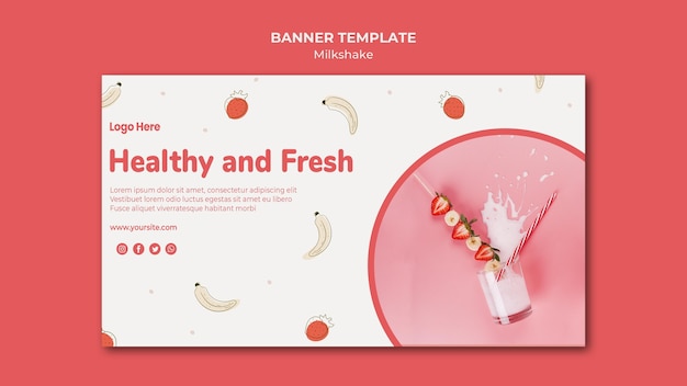 Banner template for strawberry milkshake