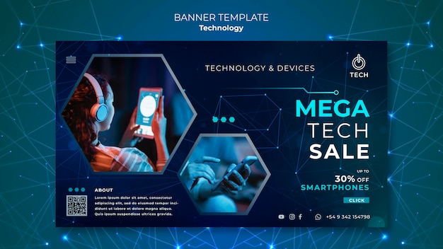 PSD gratuito modello di banner per negozio techno