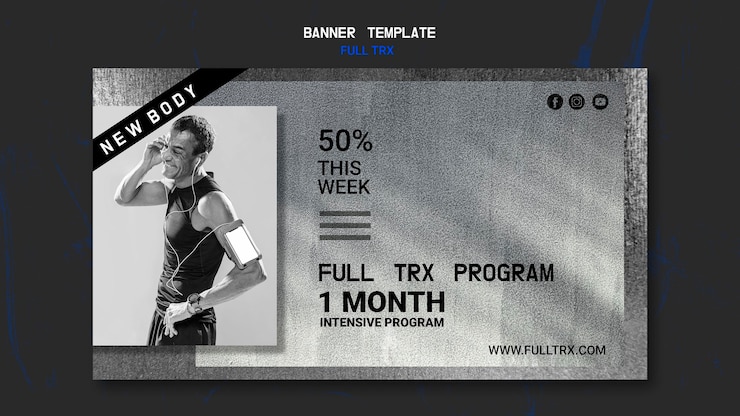 Free PSD banner template for trx workout with male athlete